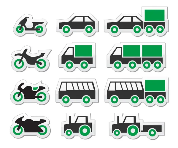 Set di icone di trasporto e viaggio verdi — Vettoriale Stock
