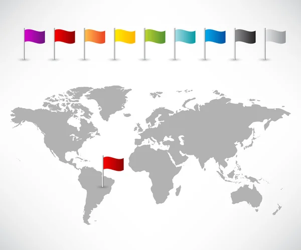 Raccolta di icone della bandiera pin con mappa del mondo — Vettoriale Stock