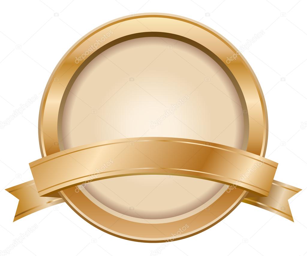 Vector bronze label with ribbon isolated on white background