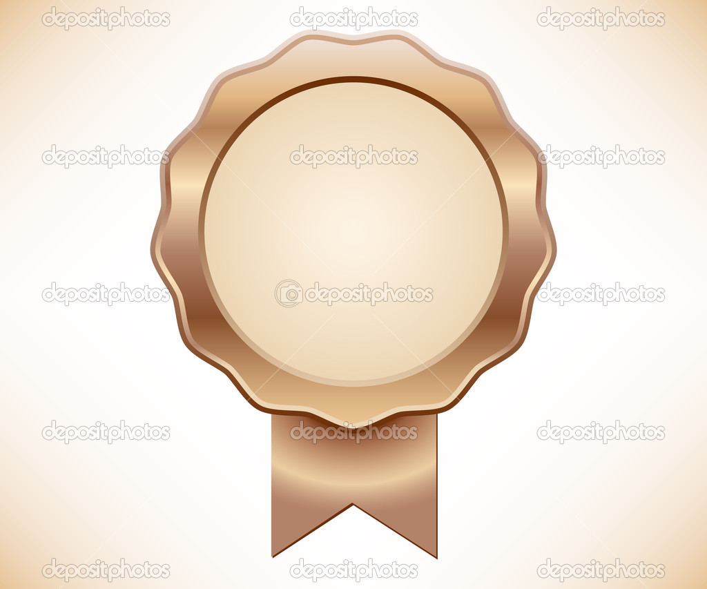 Bronze seal of quality with ribbon on white background, vector illustration