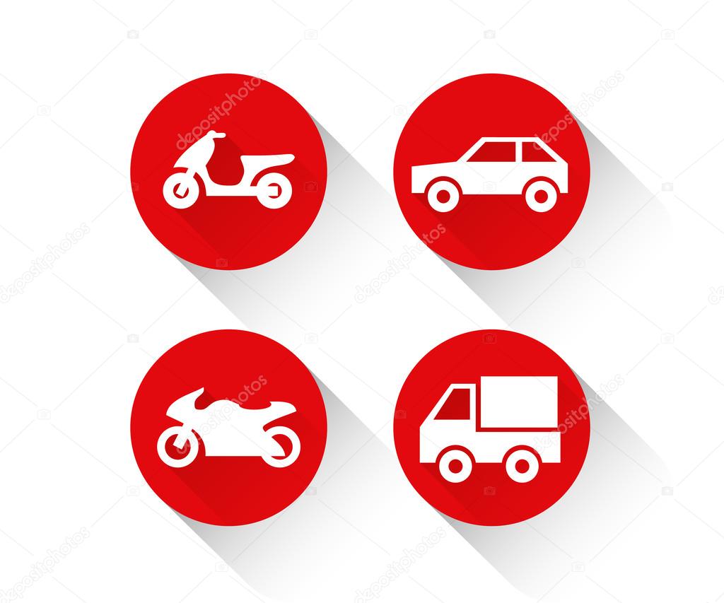 Red flat vehicle icon set