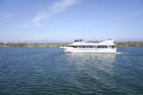 Deltebre Tarragona October 2021 Boat Tourists Sailing Waters Ebro River — Stock Photo, Image