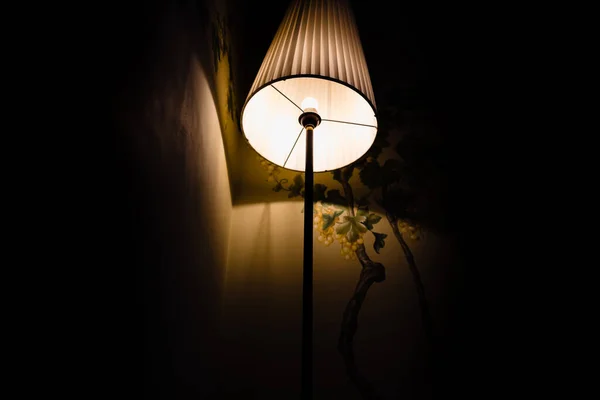 Dark Night Lamp Illuminates Corner Interior Room — Stock Photo, Image