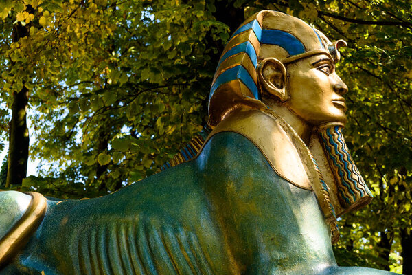Verona, italy - october 1, 2021: Fake Egyptian art sphinxes exposed outdoors.