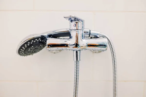 Faucet Hose Wet Wall Shower Head One Use — Stock Photo, Image