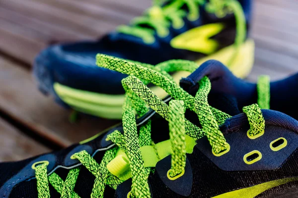 Detalle Los Cordones Zapato Running Amarillo —  Fotos de Stock