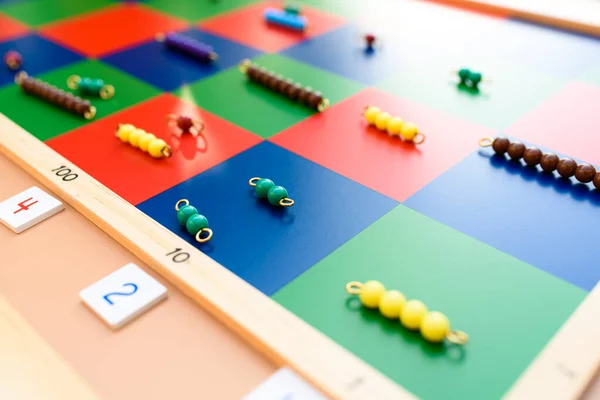 Detail Montessori Material Checker Board Tiles Beads — Stock Photo, Image