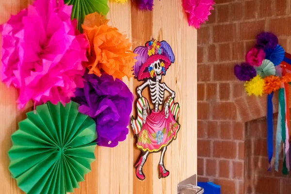 Funny Skeleton Decorates Door Classroom Day Dead — Stock Photo, Image