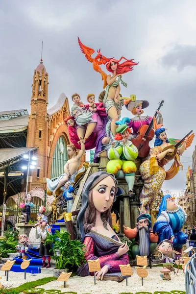 Valencia España Marzo 2022 Monumento Las Fallas Plaza Del Mercado — Foto de Stock