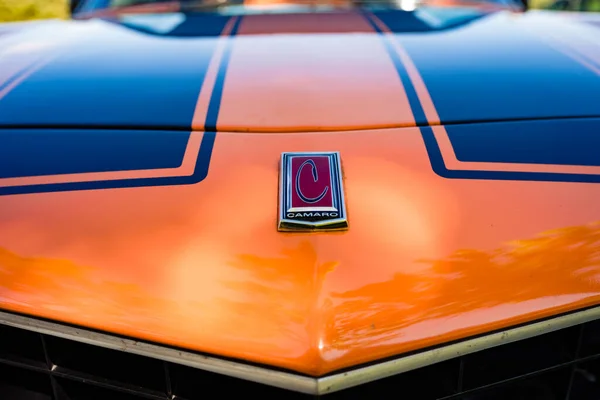 Valencia Spain July 2022 Detail Hood Vintage Sports Car Camaro — Stock Photo, Image