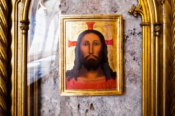 Tekening Van Het Gezicht Van Christus Een Oud Schilderij Kathedraal — Stockfoto
