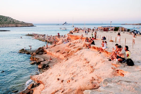 Ibiza Spain July 2022 Woman Enjoys Sunset Shore Paradisiacal Beach — ストック写真