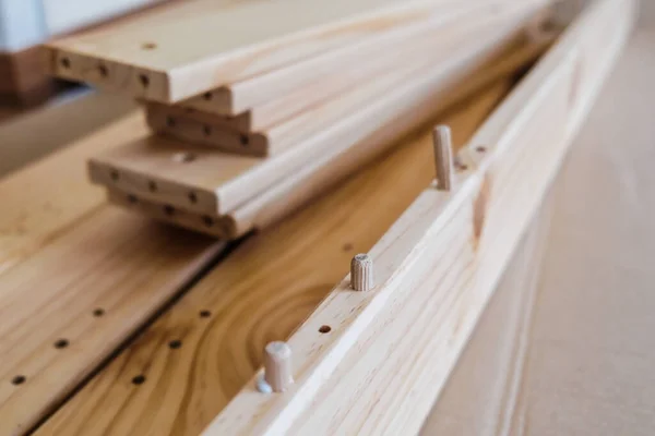 Wooden Boards Wooden Nails Join Piece Furniture Hammer — Zdjęcie stockowe
