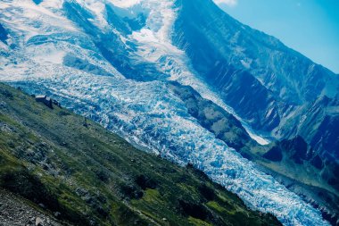 View of the Mont Blanc glaciers during the summer.