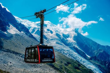 Chamonix, France - August 22, 2022: Cable car in Chamonix to take tourists to Aiguille Du Midi