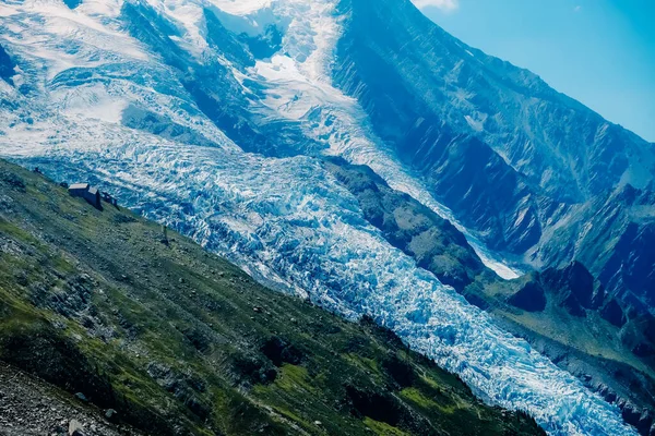 View of the Mont Blanc glaciers during the summer.