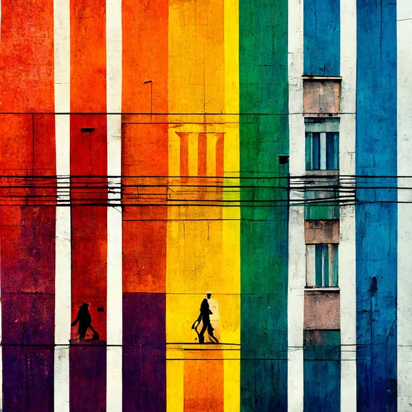 Ilustração Urbana Com Cores Arco Íris Listras Para Fundo Lgt — Fotografia de Stock