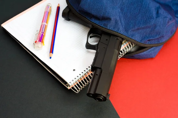 Firearm Backpack Young Man School Loaded Gun School — Stock Photo, Image