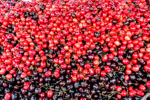 Bunch Red Cherries Sale Summer Roadside Stall — Photo