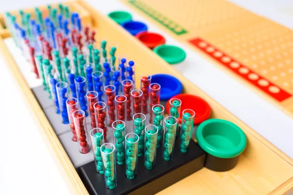 Detail Pins Beans Montessori Board Perform Mathematical Divisions — Stock Photo, Image