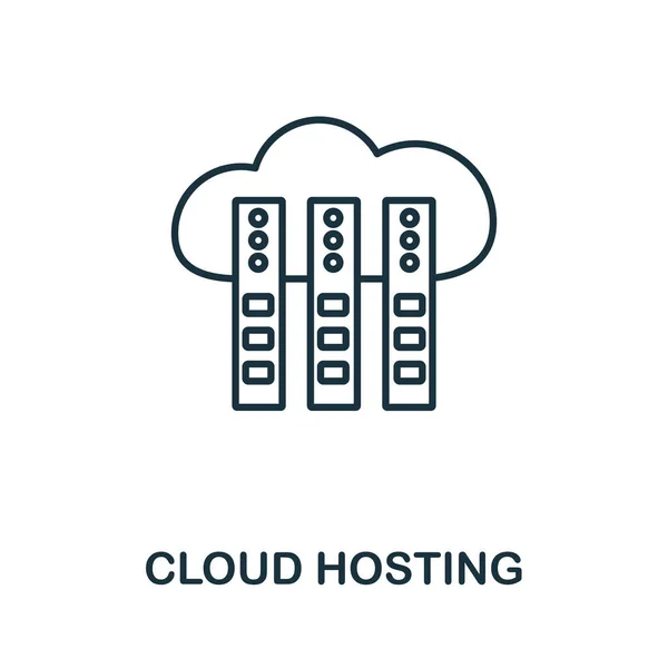 Ikona Cloud Hosting. Návrh tenkého obrysu z kolekce webhostingových ikon. Ikona Creative Cloud Hosting pro web design, aplikace, software, použití tisku — Stockový vektor