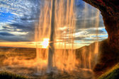 Картина, постер, плакат, фотообои "seljalandfoss waterfall at sunset in hdr, iceland", артикул 19334433