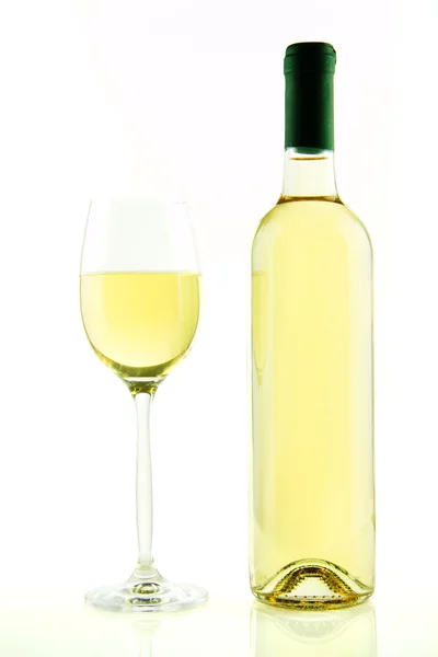 Bottle and glass of white wine isolated — Stock Photo, Image
