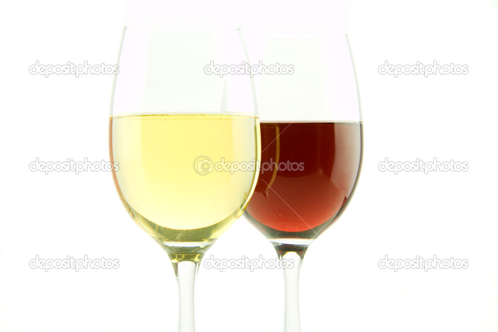 Glass of white and red wine isolated