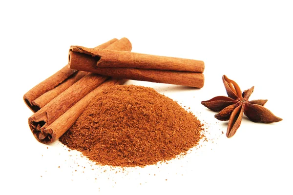 Cinnamon sticks with star anise isolated — Stock Photo, Image