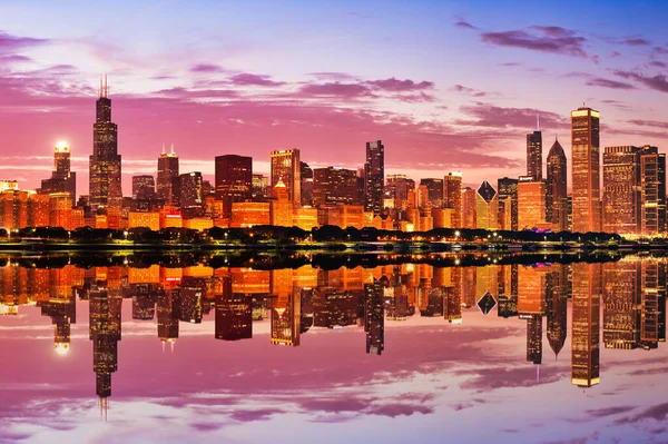 Chicago Skyline Epic Sunset Illinois Usa — Stock fotografie