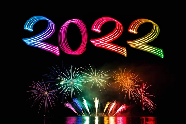 Nieuwjaar 2022 Helder Licht Met Vuurwerk — Stockfoto