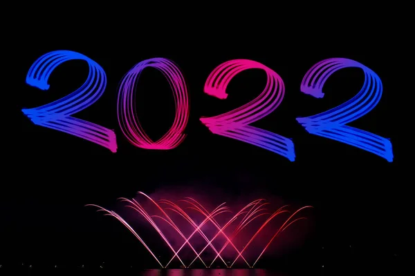 花火と新年2022明るい光 — ストック写真