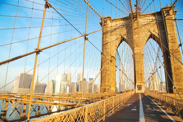 Brooklyn Bridge Sunrise Nova Iorque Nova Iorque Eua — Fotografia de Stock