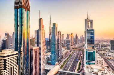 Dubai Skyline Sunset, Birleşik Arap Emirlikleri, Orta Doğu 