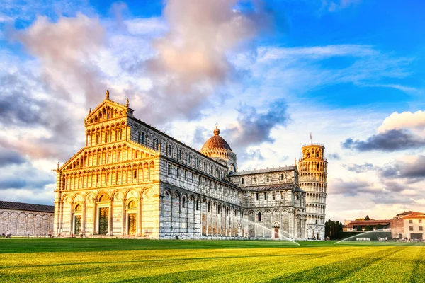 Pisa Scheve Toren Torre Pisa Kathedraal Duomo Pisa Bij Zonsondergang — Stockfoto