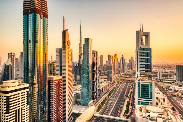 Dubai Skyline Sunset Emiratos Árabes Unidos Oriente Medio — Foto de Stock