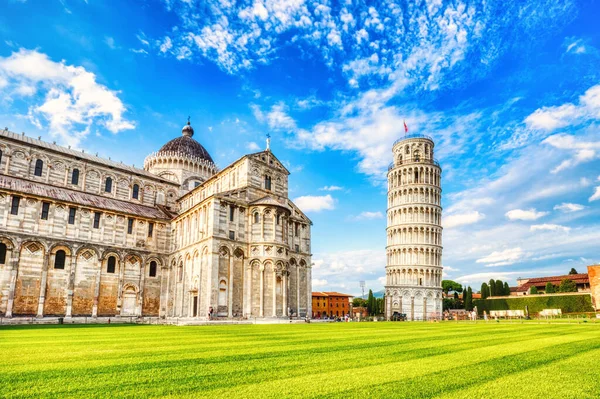 Pisa Torre Inclinada Pisa Catedral Duomo Pisa Belo Dia Ensolarado — Fotografia de Stock