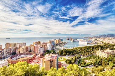 Panoramic Aerial View of Bull Ring in Malaga during a Sunny Day, Spain