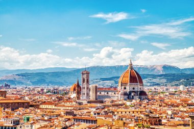 Florence Aerial View of Cathedral of Santa Maria del Fiore with Duomo during Beautiful Sunny Day, Italy 