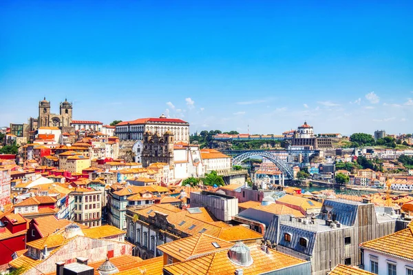 Porto Aerial Cityscape Old Town Sunny Day Portugal — Stok fotoğraf
