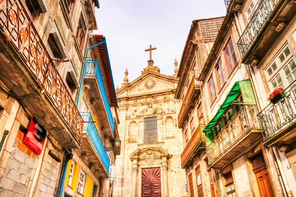 Typische Portostraße Mit Der Kirche Sao Bento Vitoria Hintergrund Portugal — Stockfoto