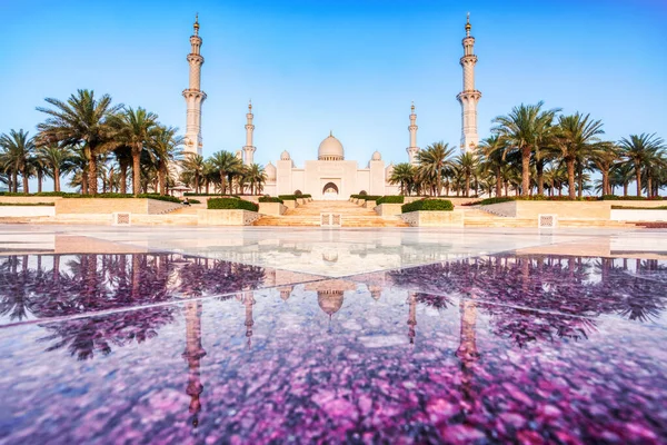 Sjeik Zayed Grote Moskee Bij Zonsopgang Abu Dhabi Verenigde Arabische — Stockfoto