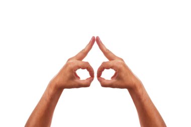 Two caucasion hands are building a symbol