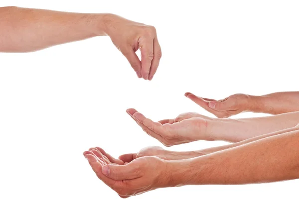 Hand giving anything to open position hands — Foto Stock