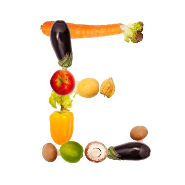 The letter e in various fruits and vegetables