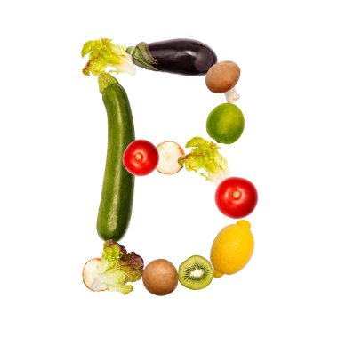 The letter b in various fruits and vegetables