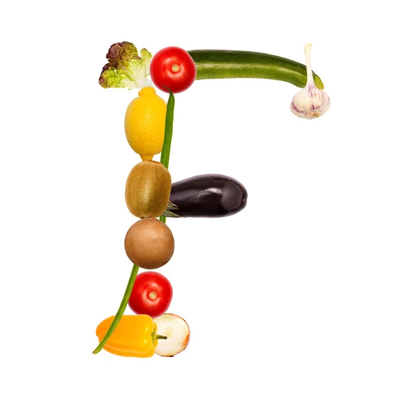 The letter f in various fruits and vegetables — Stock Photo, Image