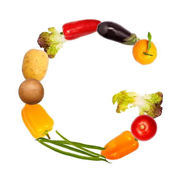The letter g in various fruits and vegetables — Stock Photo, Image