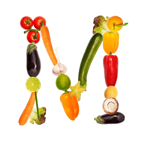 The letter m in various fruits and vegetables — Stock Photo, Image