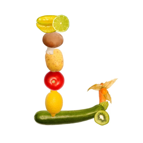 The letter l in various fruits and vegetables — Stock Photo, Image